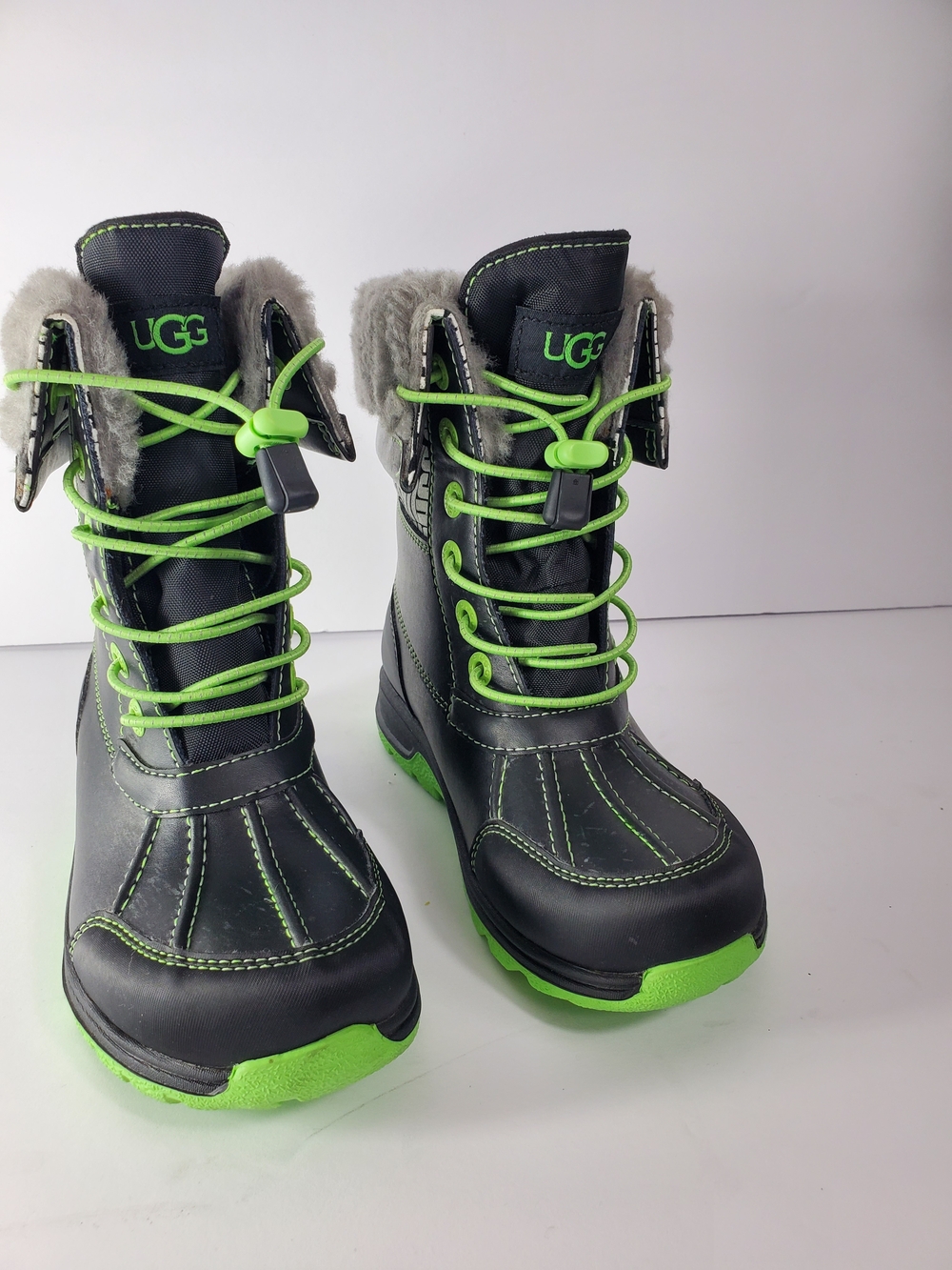 UGG Kids Black Boots with Neon Green Accents
